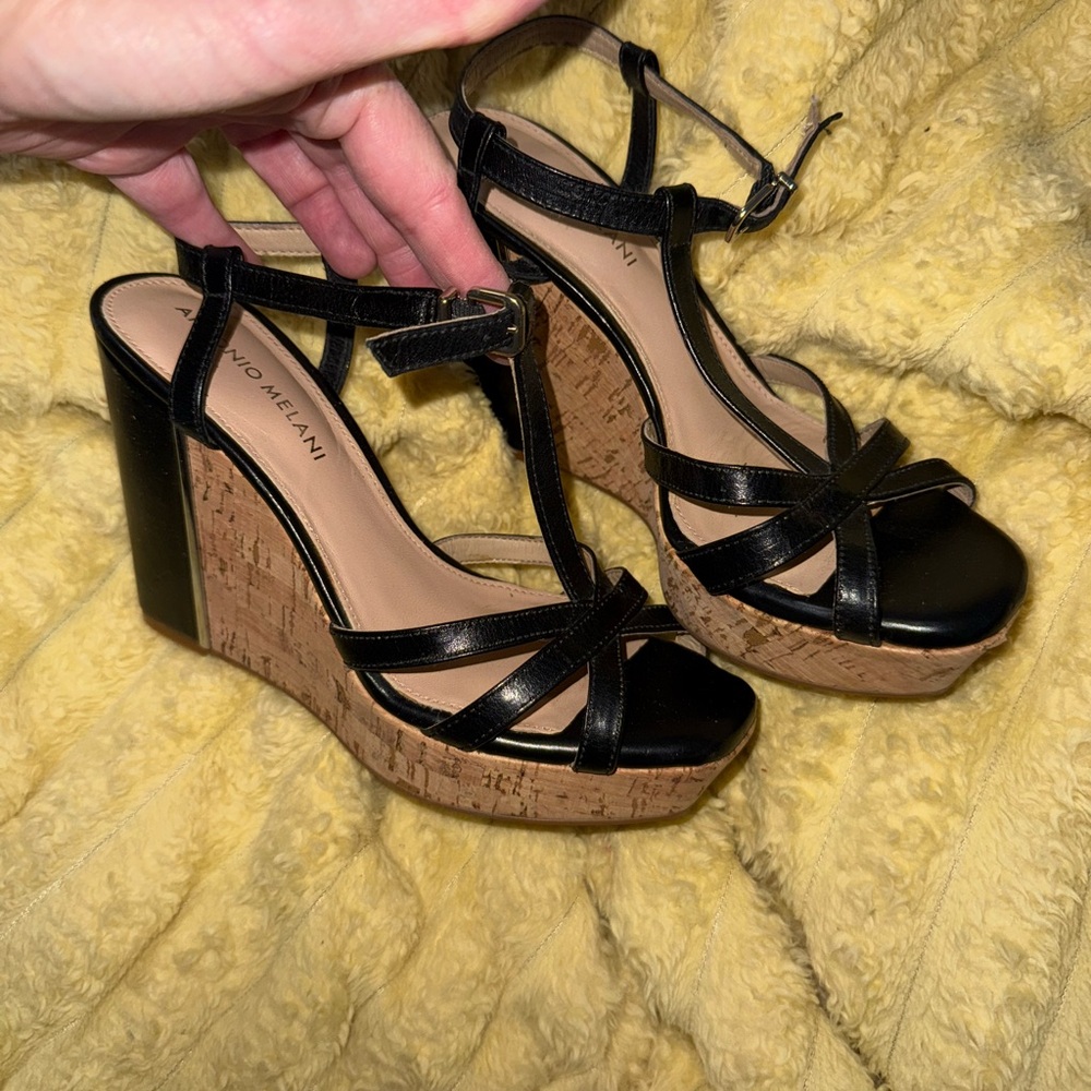 Women’s Antonio Meloni  Black Strappy Wedge Heels shoes  6.5
